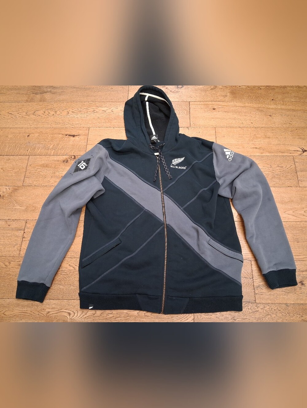 Adidas 2011 New Zealand All Blacks Full Zip Embroidered Color Block Hoodie 3XL